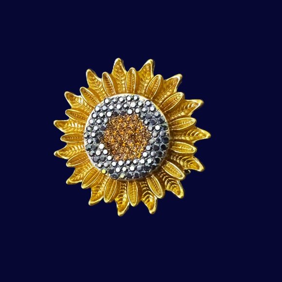 Elegant Gold Rhinestone Sunflower Brooch NWOT - Picture 6 of 9